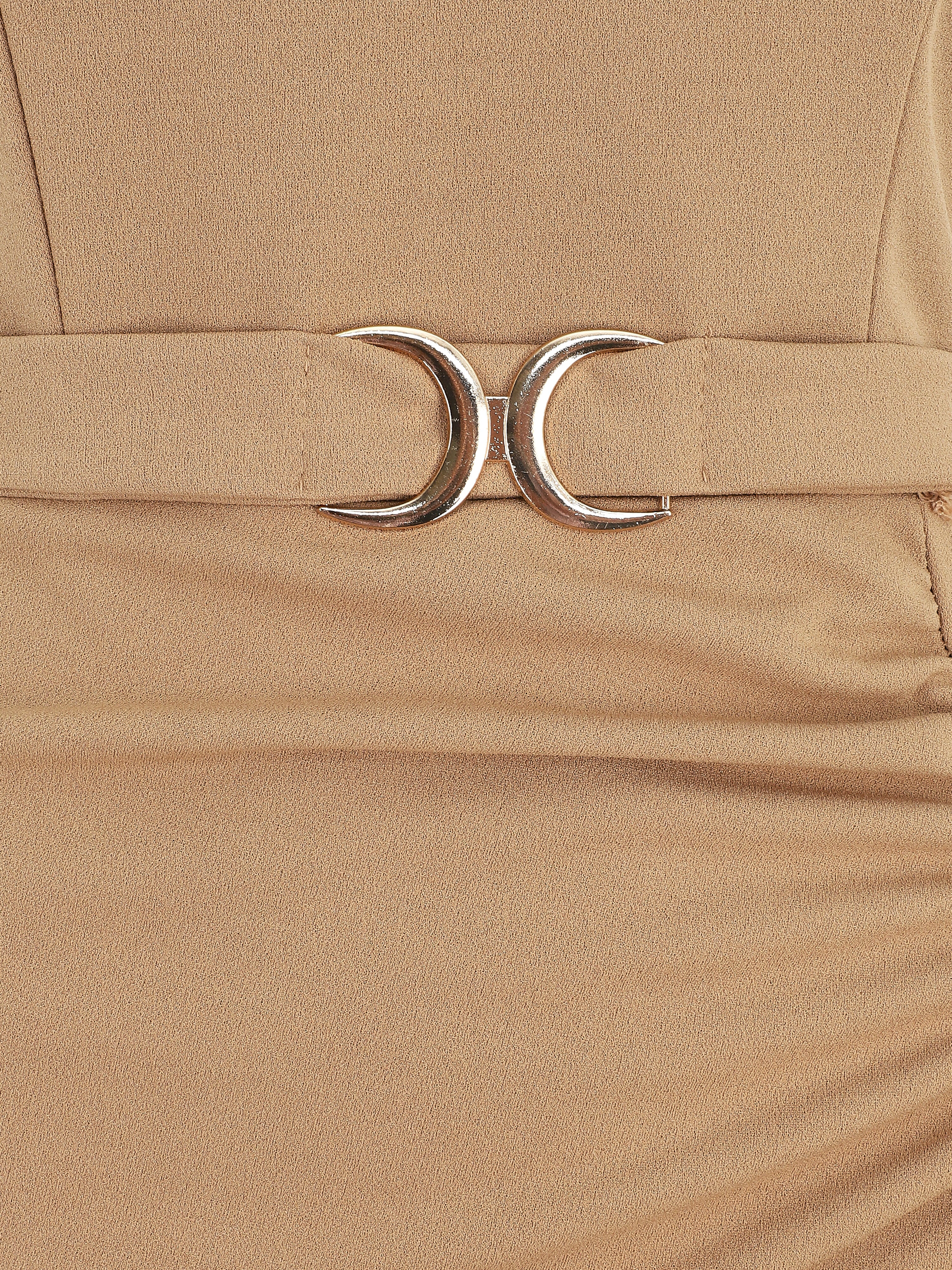Robe drapée à bretelles et boucle - Taupe - 3