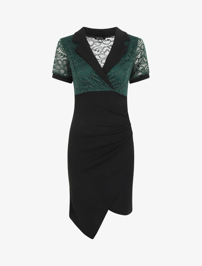Robe bi-matière à base asymétrique - Vert sapin - 2
