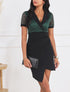 Robe bi-matière à base asymétrique - Vert sapin - 1