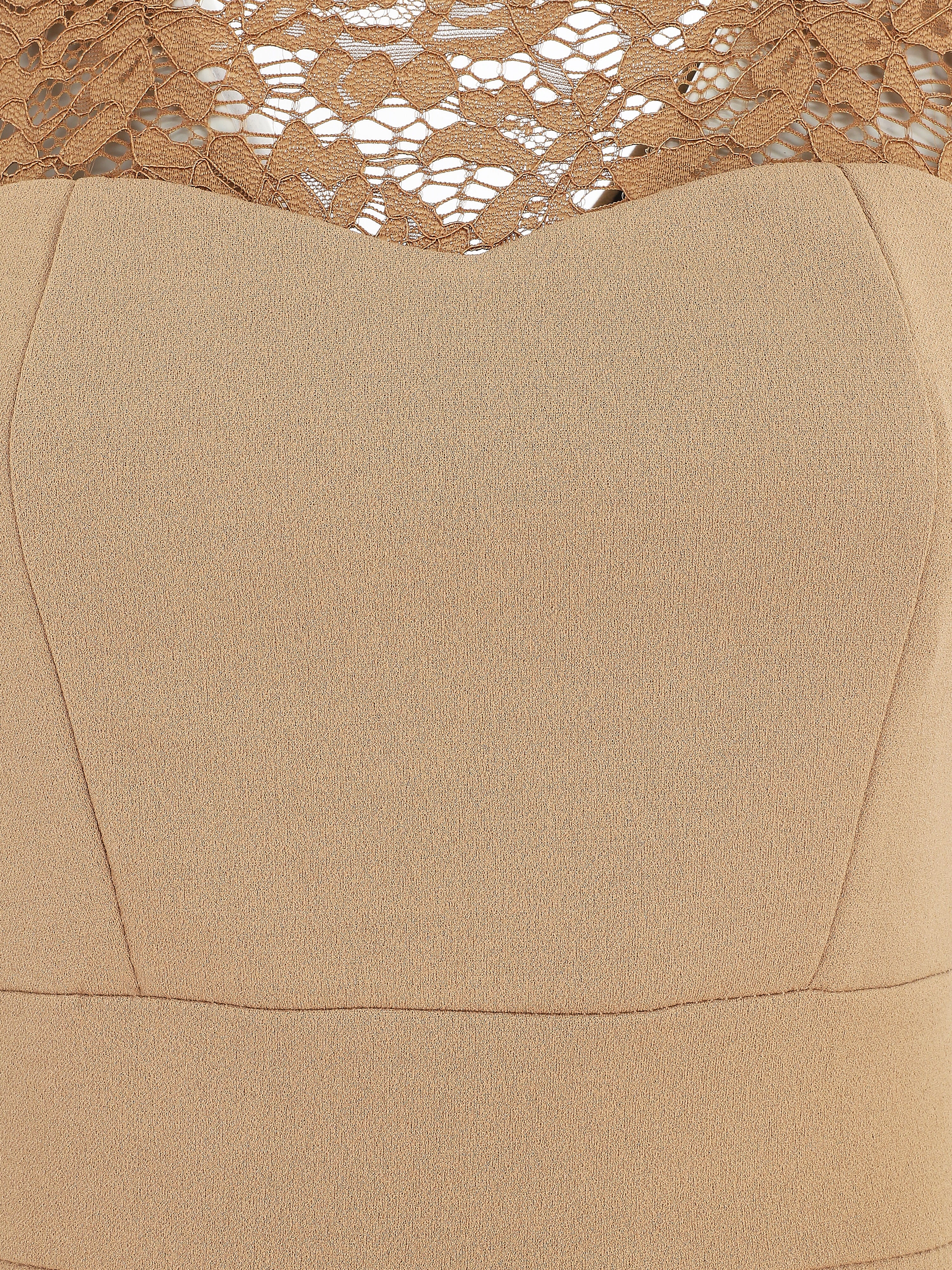 Robe fourreau et dentelle - Camel - 4