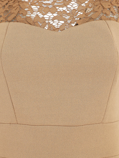 Robe fourreau et dentelle - Camel - 4