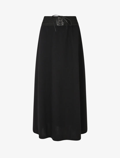 Jupe longue droite unie à taille élastiquée - Noir - 1