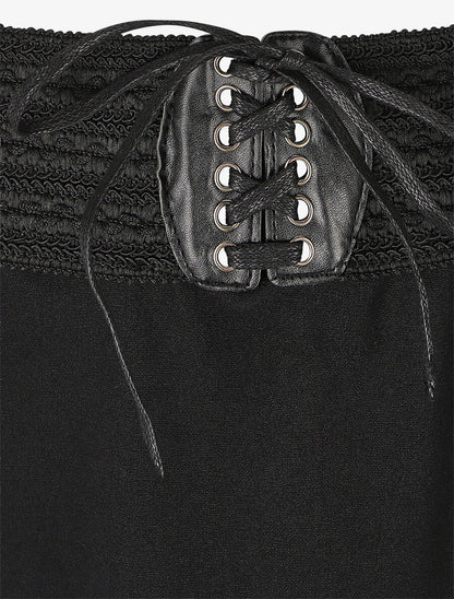 Jupe longue droite unie à taille élastiquée - Noir - 3
