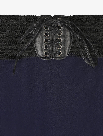 Jupe longue droite unie à taille élastiquée - Marine - 3