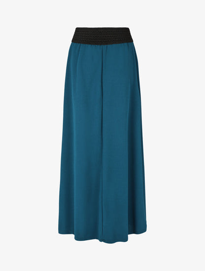 Jupe longue droite unie à taille élastiquée - Bleu canard - 2