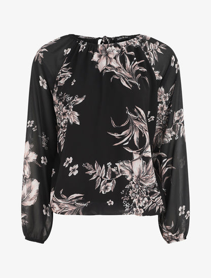 Blouse en voile à imprimé floral - Noir - 4