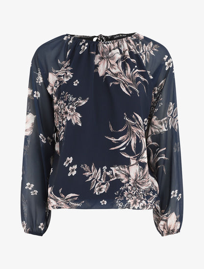 Blouse en voile à imprimé floral - Marine - 1