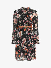 Robe évasée col montant imprimé fleurs sauvages - Noir - 4