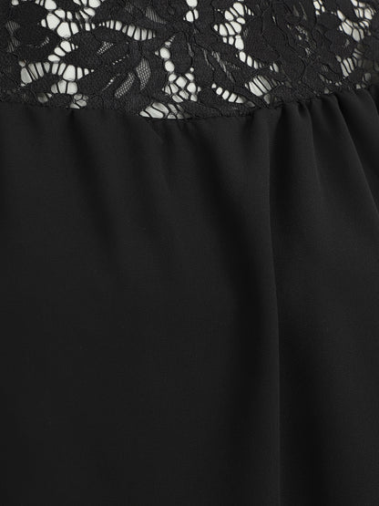 Blouse en voile coupe boule et dentelle - Noir - 3