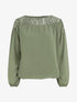 Blouse en voile coupe boule et dentelle - Kaki - 4