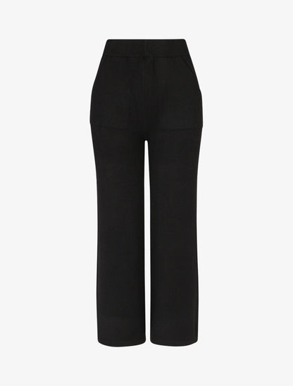 Pantalon uni en maille - Noir - 1
