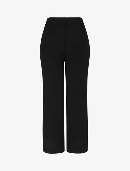 Pantalon uni en maille - Noir - 2