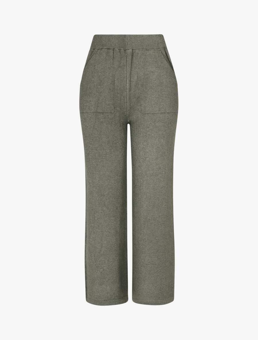 Pantalon uni en maille - Kaki - 1