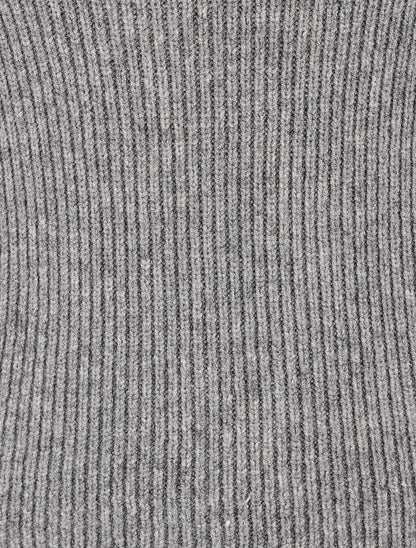 Pull côtelé uni col carré - Gris - 3