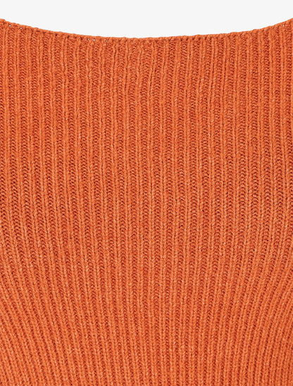 Pull côtelé uni col carré - Orange - 3