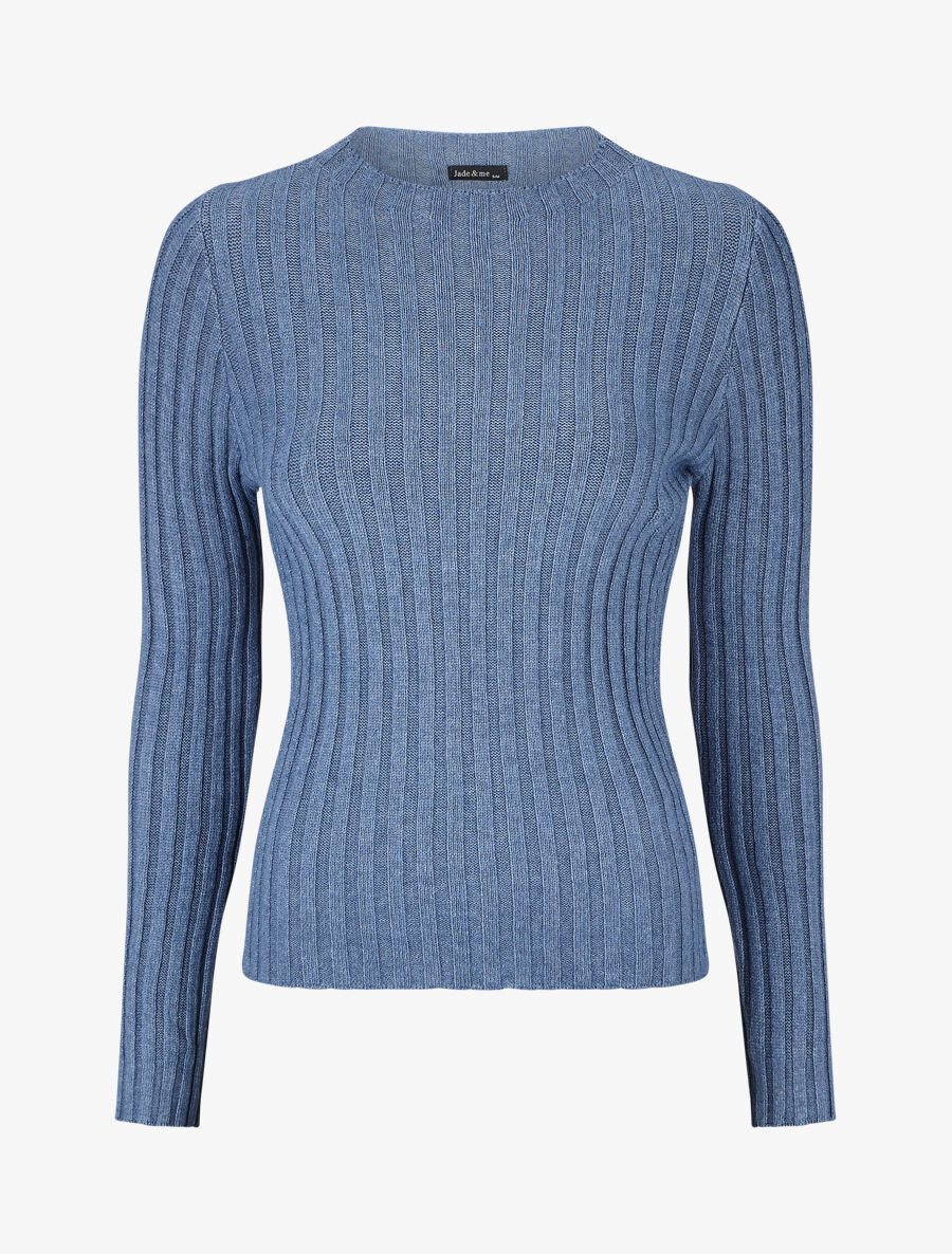 Pull côtelé ajusté à col montant - Bleu - 5