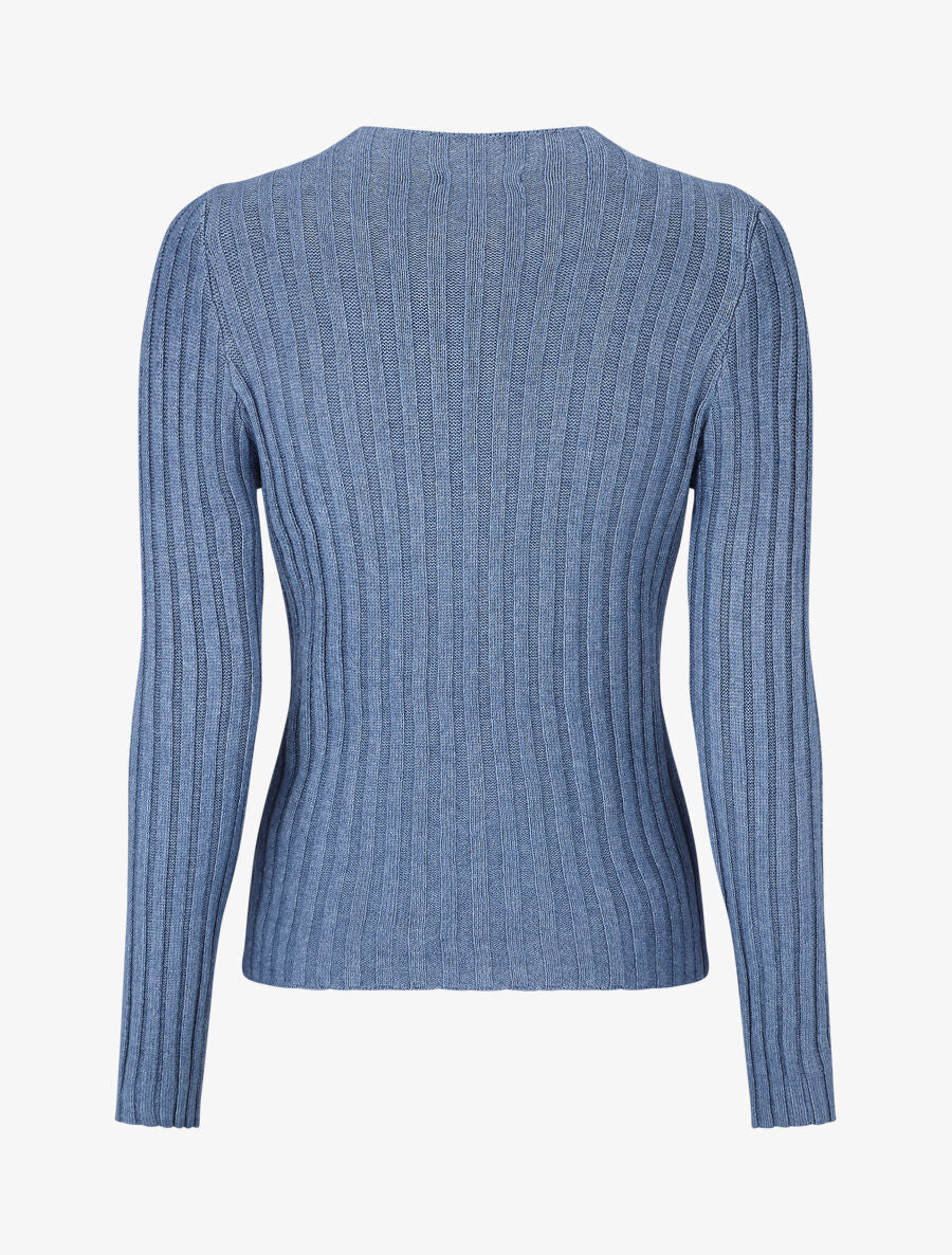 Pull côtelé ajusté à col montant - Bleu - 2