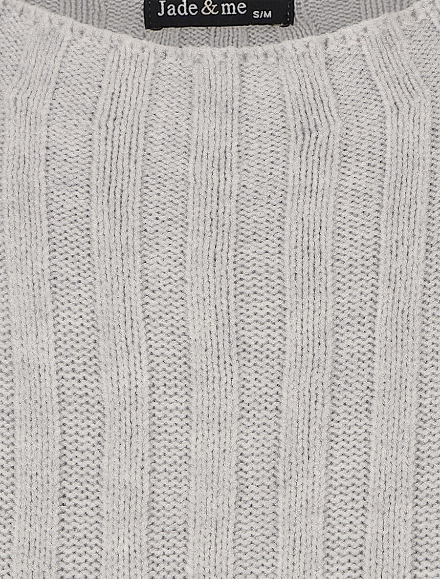 Pull côtelé ajusté à col montant - Gris clair - 3