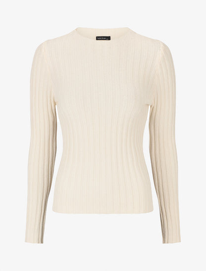 Pull côtelé ajusté à col montant - Beige - 5
