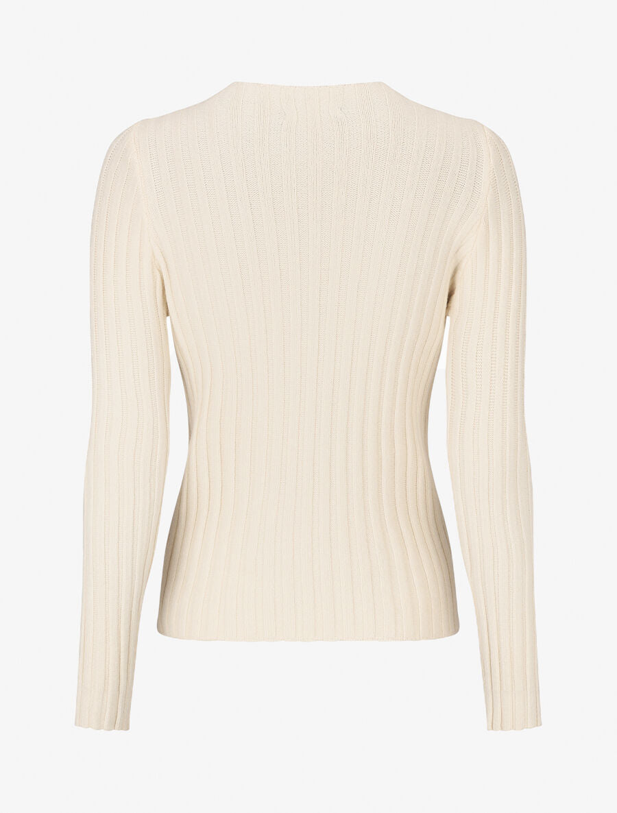 Pull côtelé ajusté à col montant - Beige - 2