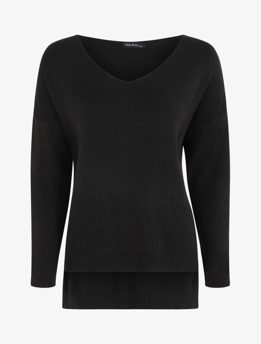 Pull ample uni col V - Noir - 1
