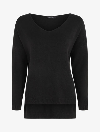 Pull ample uni col V - Noir - 1
