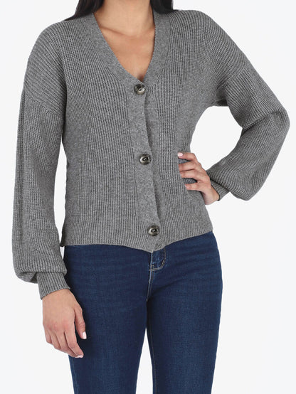 Gilet côtelé à col V - Gris - 4