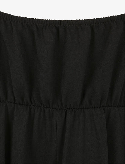 Robe empire mi-longue à double bretelles - Noir - 3