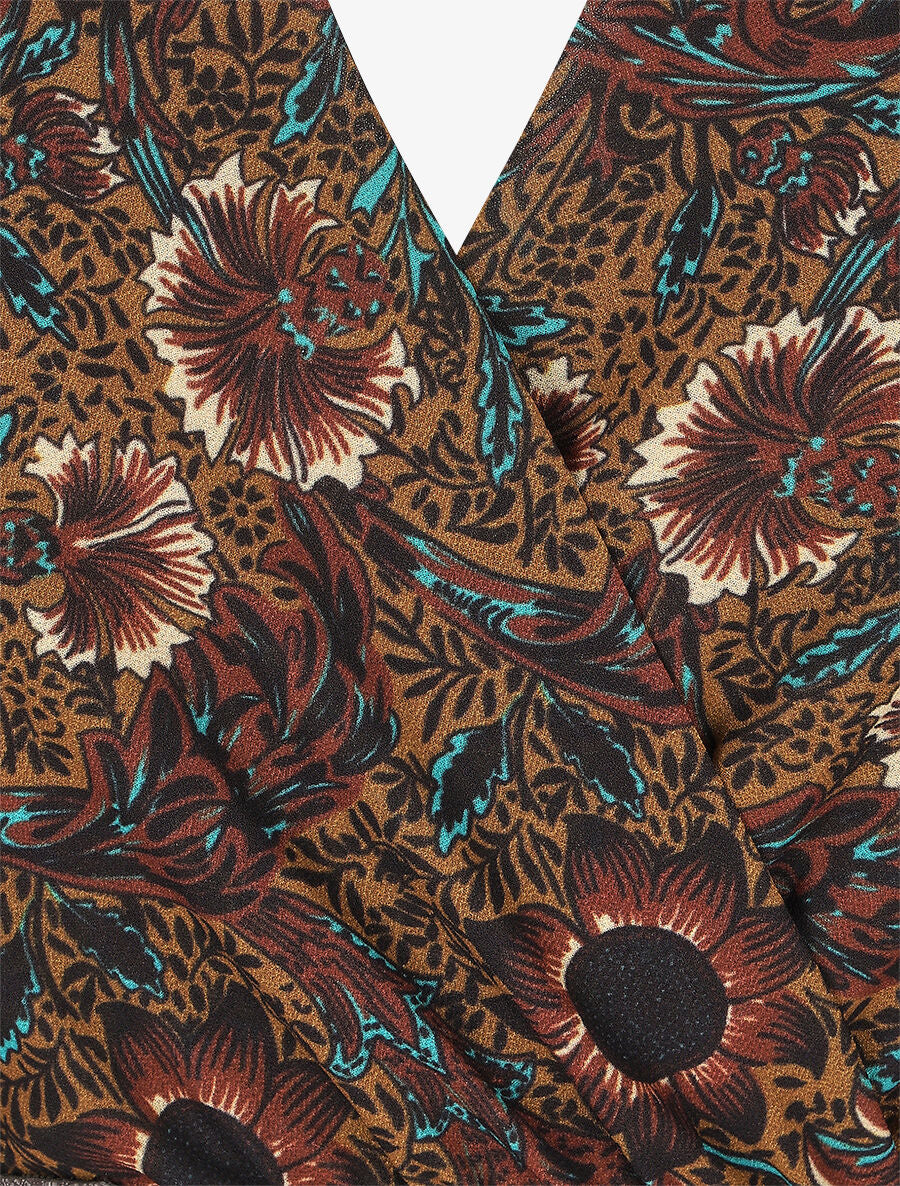 Robe longue empire imprimé fleurs baroques - Noir - 3