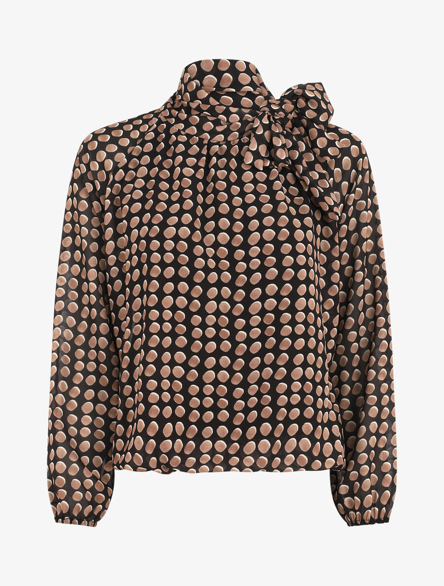 Blouse ample à pois col lavallière - Noir - 1