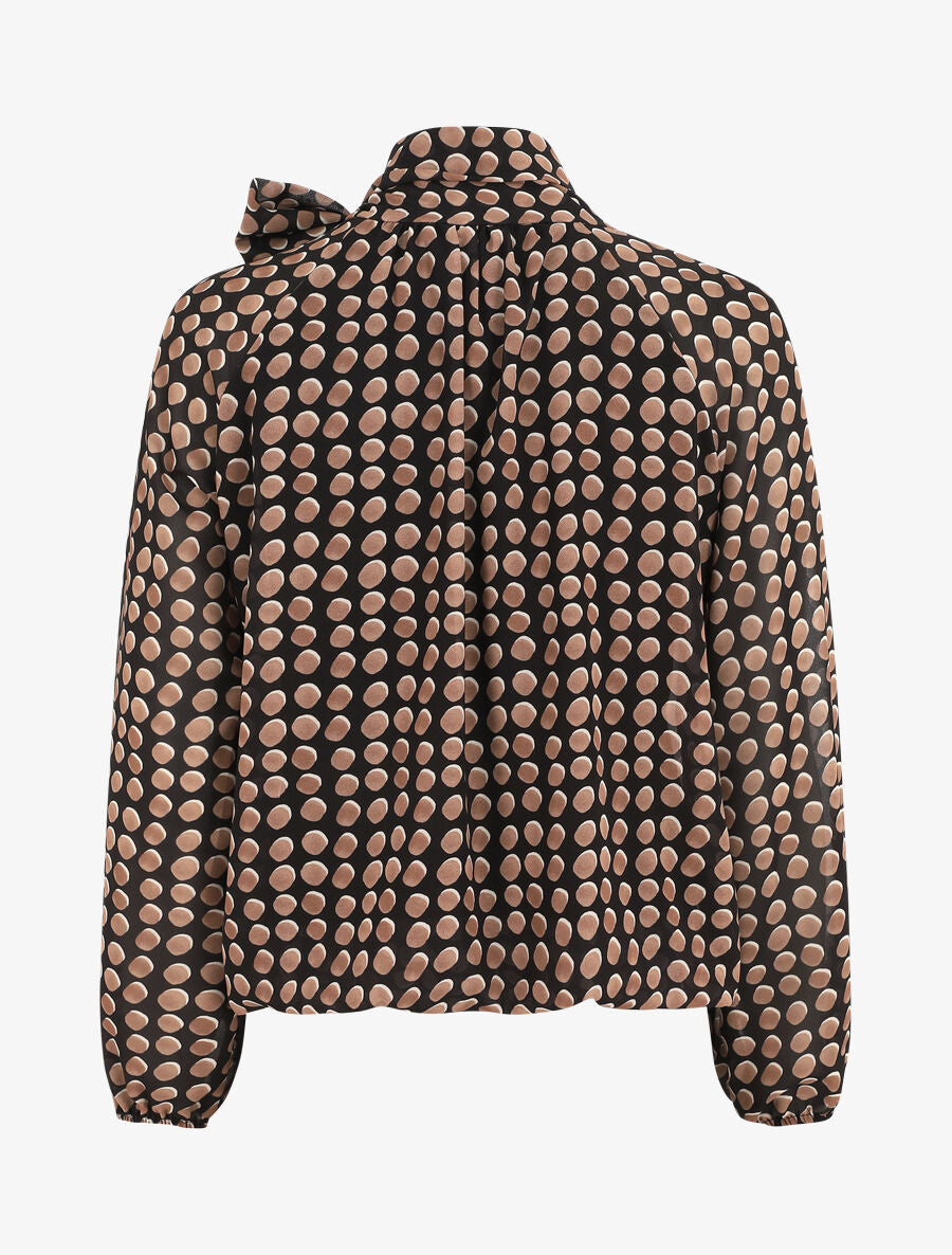 Blouse ample à pois col lavallière - Noir - 2