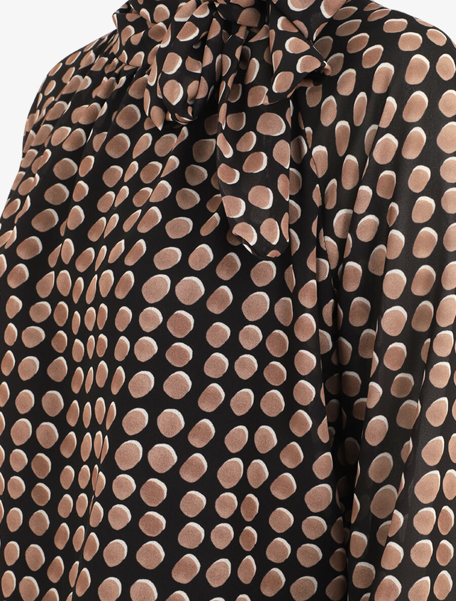 Blouse ample à pois col lavallière - Noir - 3