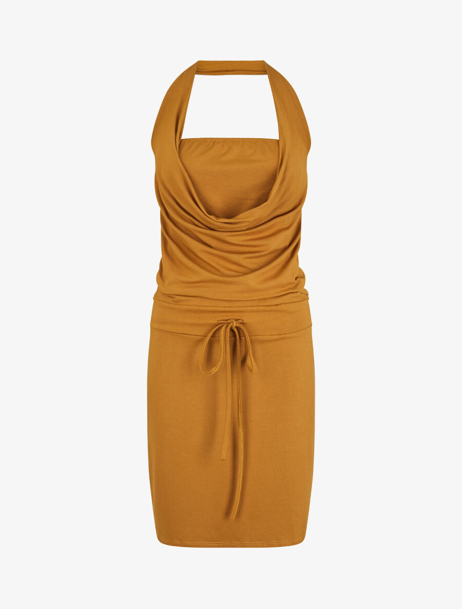 Robe à dos nu et col bénitier - Moutarde - 1