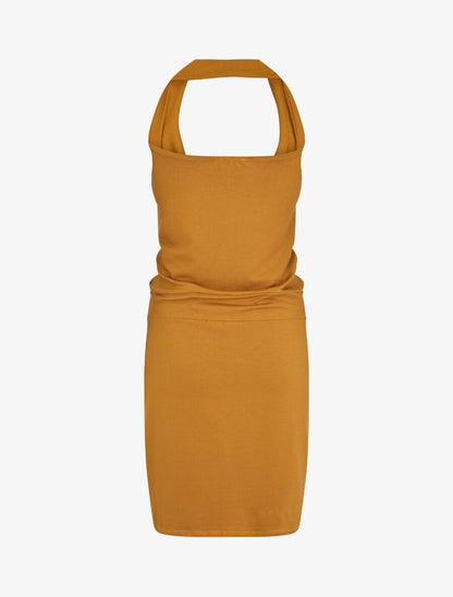 Robe à dos nu et col bénitier - Moutarde - 2