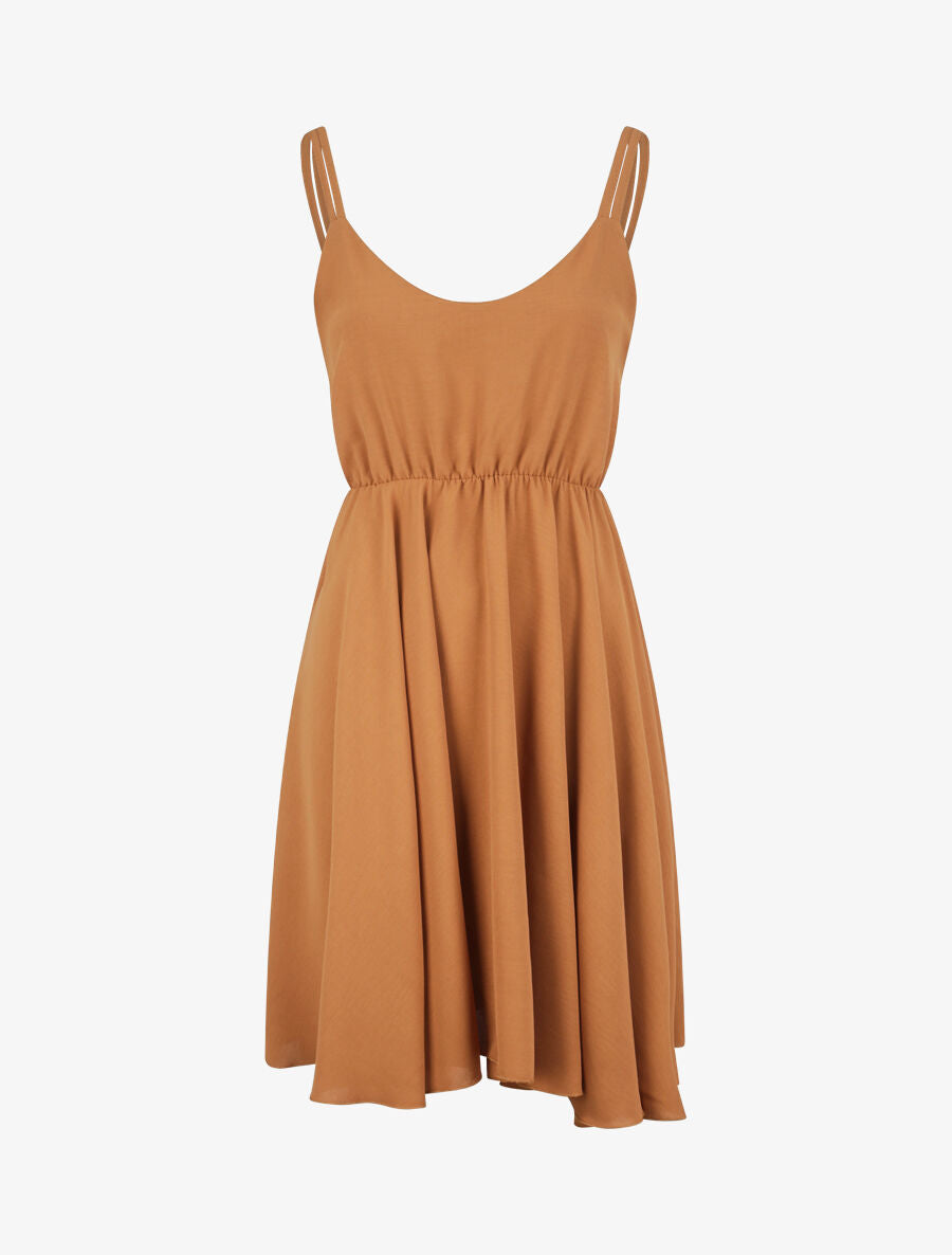 Robe empire mi-longue à double bretelles - Camel - 1