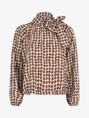 Blouse ample à pois col lavallière - Beige - 1