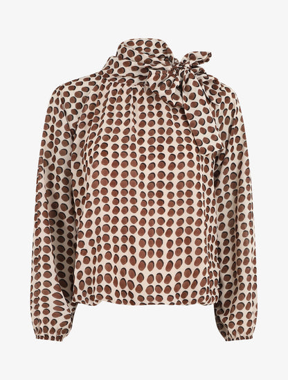 Blouse ample à pois col lavallière - Beige - 1