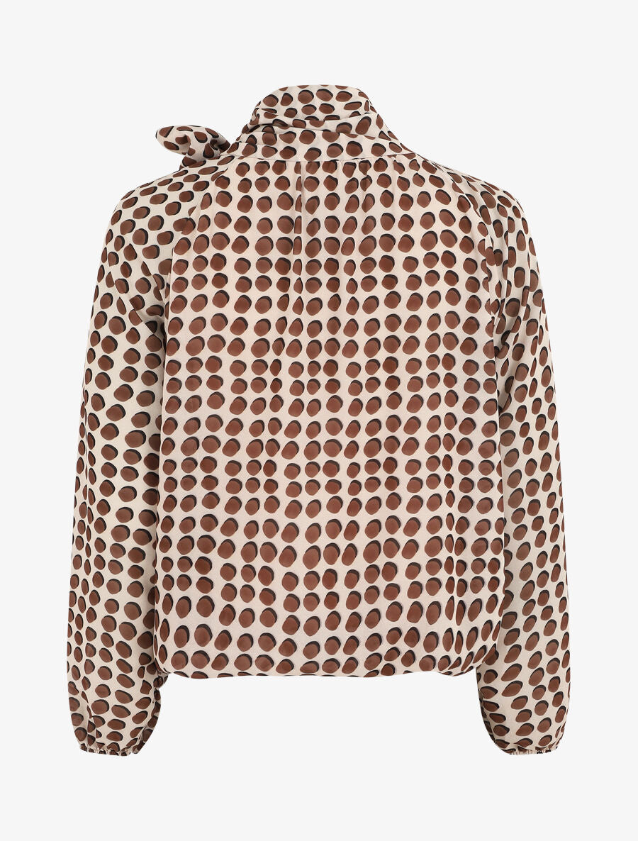 Blouse ample à pois col lavallière - Beige - 2