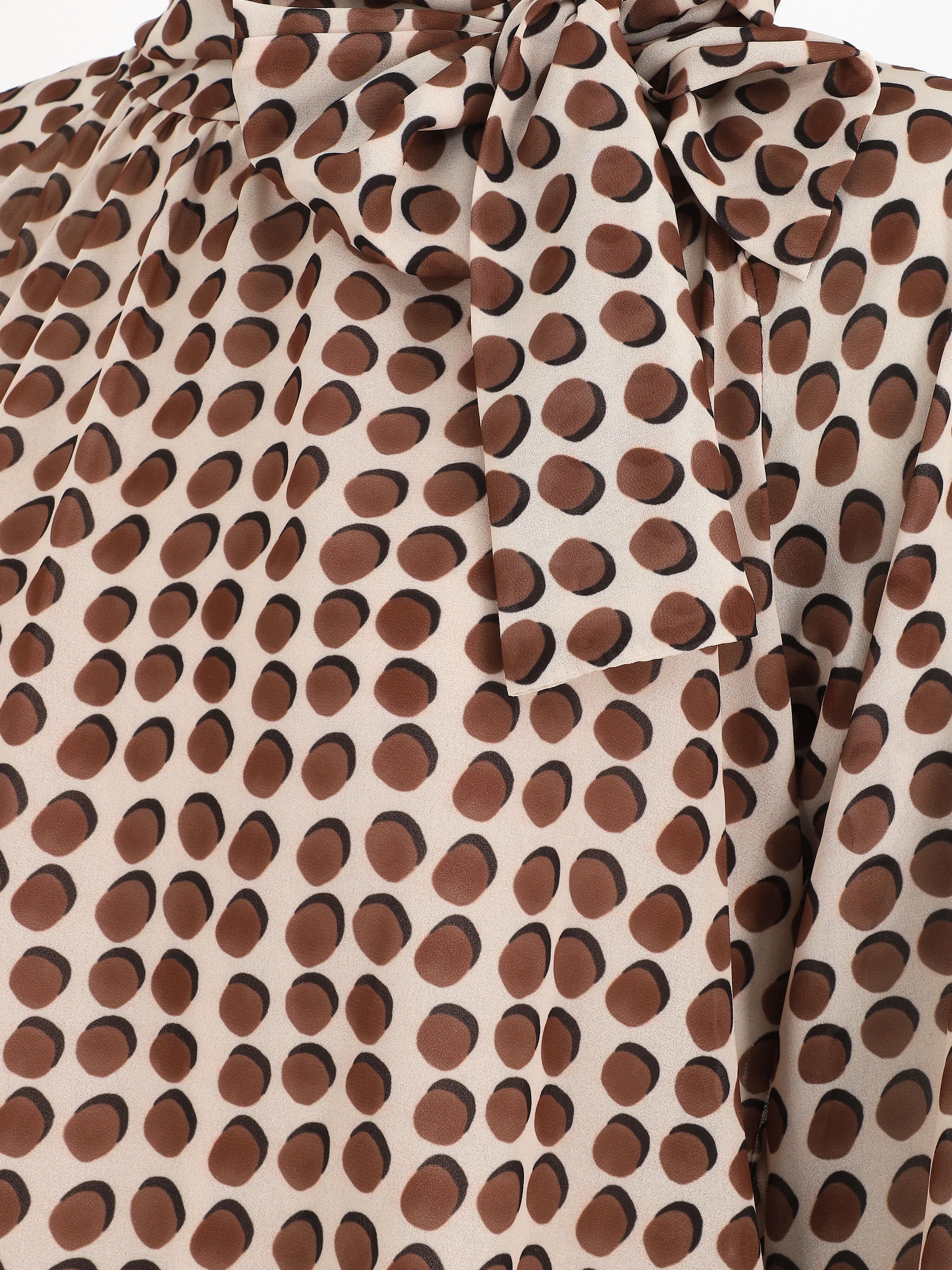 Blouse ample à pois col lavallière - Beige - 3