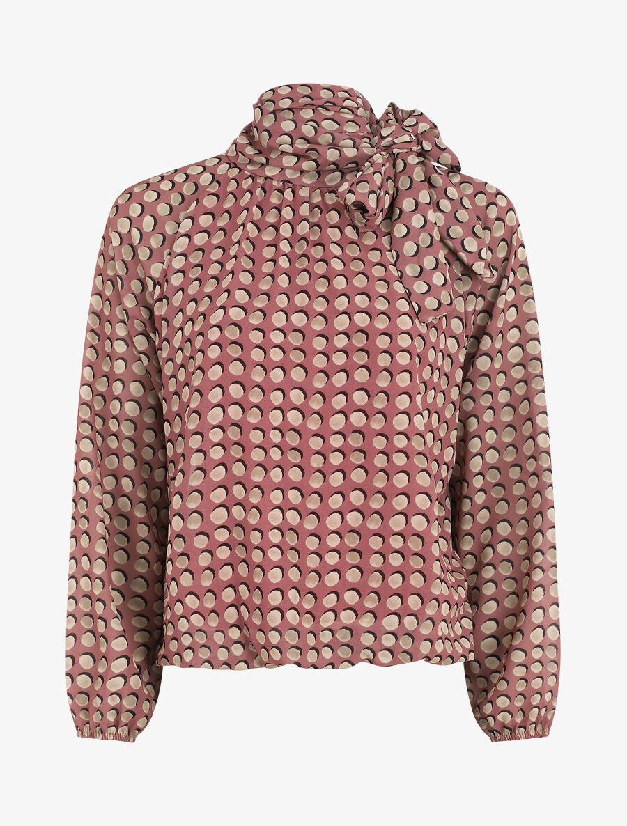 Blouse ample à pois col lavallière - Vieux rose - 4