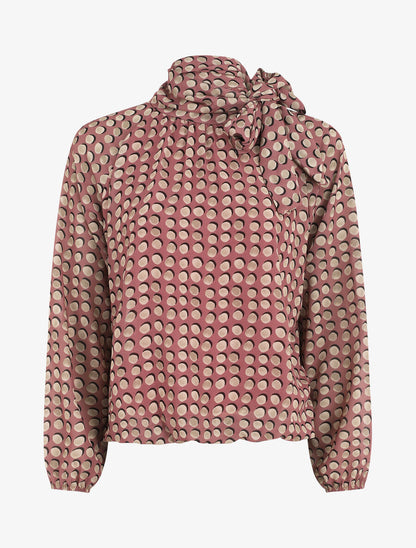 Blouse ample à pois col lavallière - Vieux rose - 4
