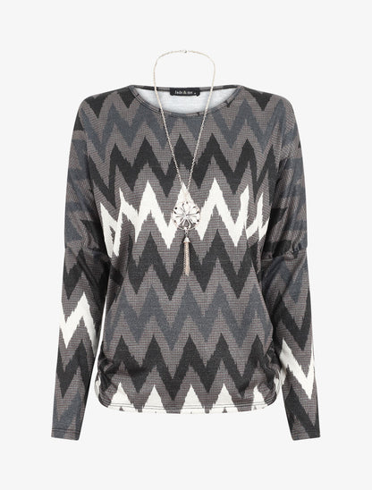 Top manches chauves-souris imprimé zig-zag irisé - Noir - 4