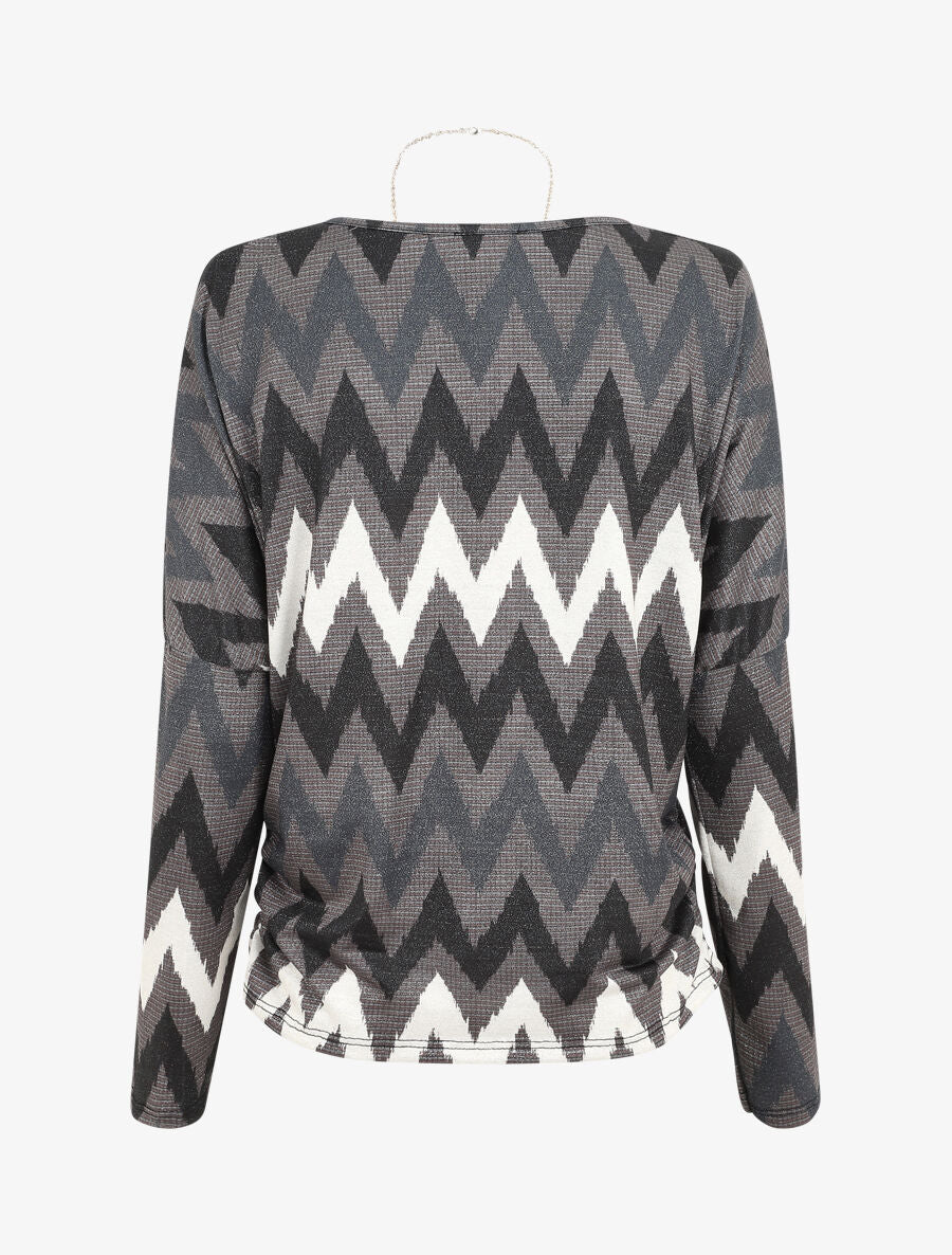Top manches chauves-souris imprimé zig-zag irisé - Noir - 2