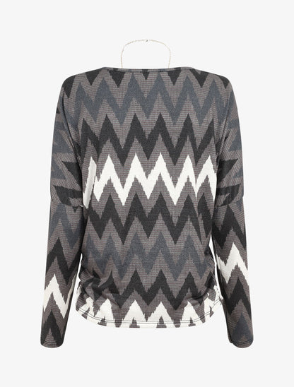 Top manches chauves-souris imprimé zig-zag irisé - Noir - 2