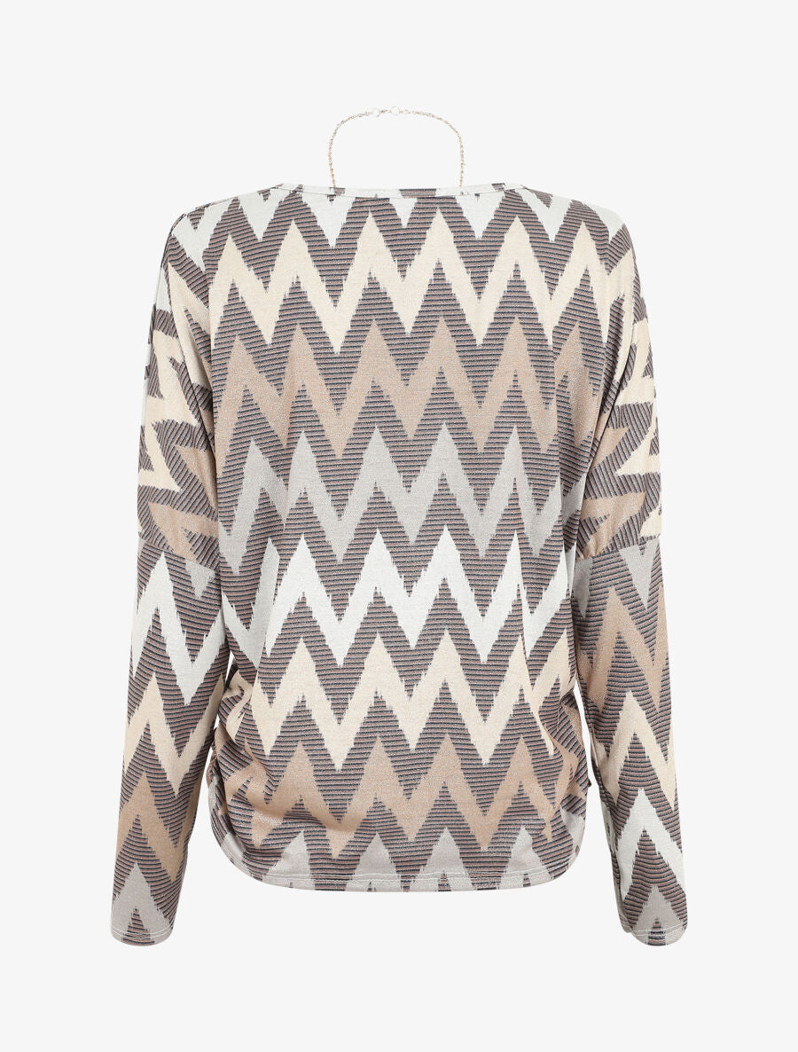 Top manches chauves-souris imprimé zig-zag irisé - Beige - 2