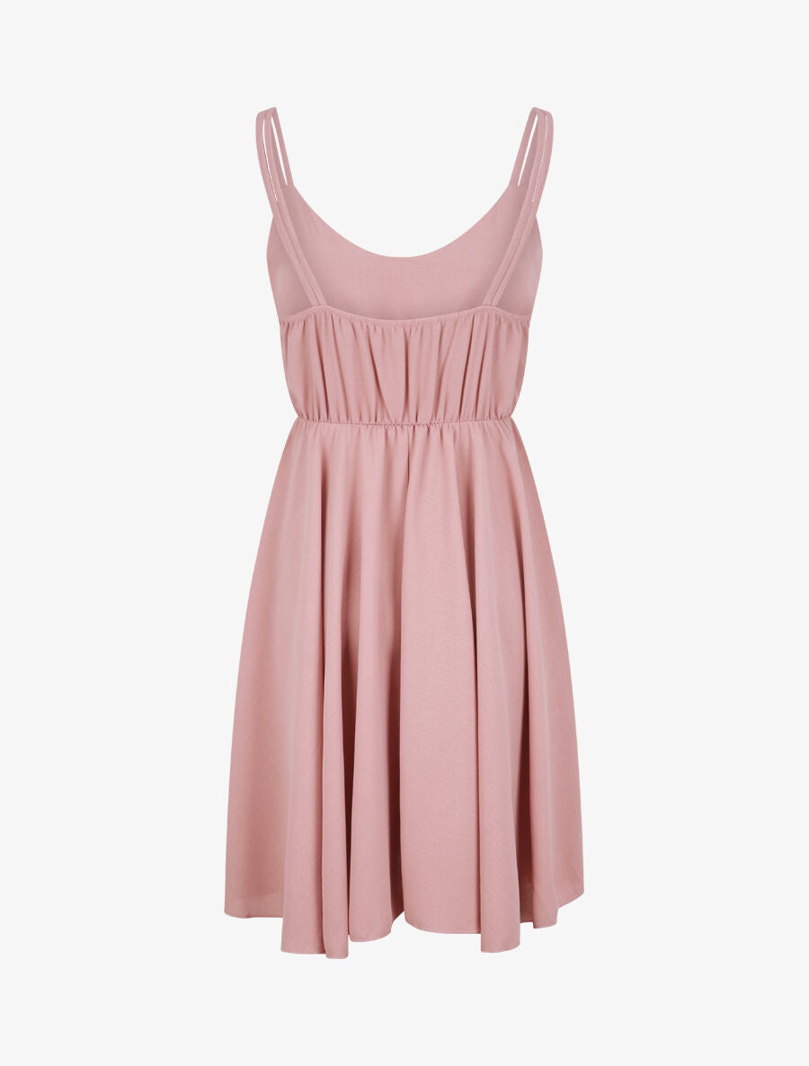Robe empire mi-longue à double bretelles - Rose poudré - 2
