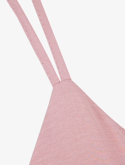 Robe empire mi-longue à double bretelles - Rose poudré - 3