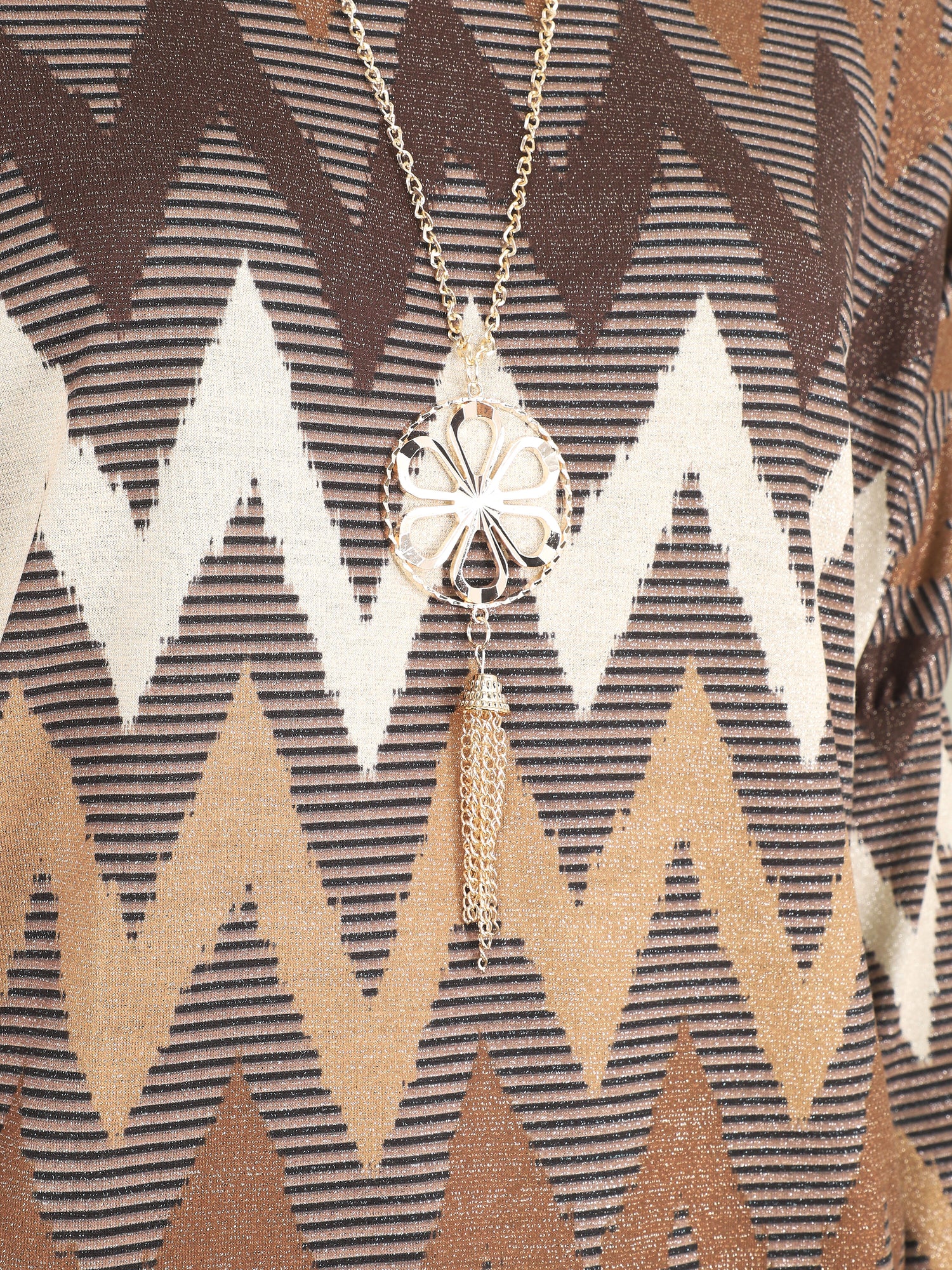 Top manches chauves-souris imprimé zig-zag irisé - Camel - 3