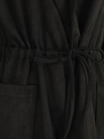 Trench oversize mi-long en suédine - Noir - 3