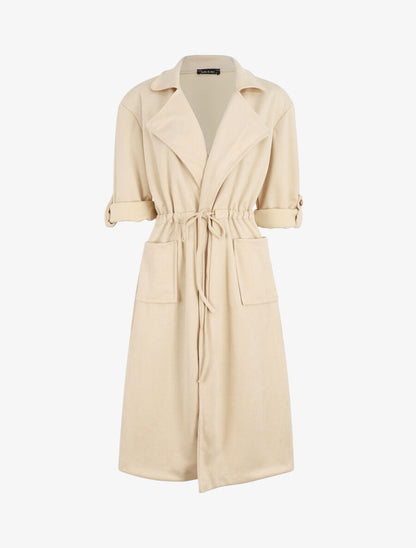 Trench oversize mi-long en suédine - Beige - 4